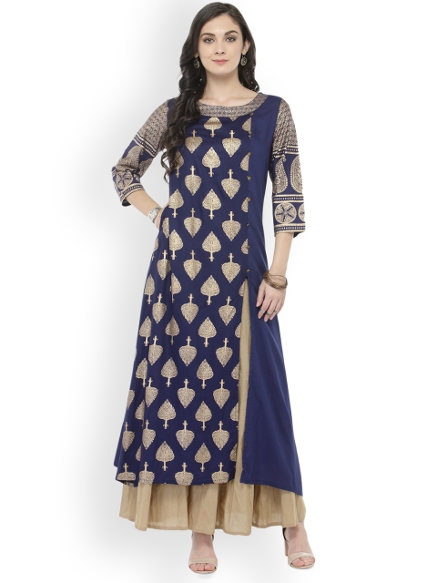 

Varanga Blue Printed Kurta With Solid Palazzo