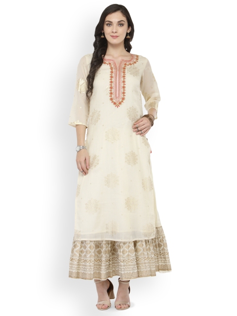Varanga Off-White Printed Kurta With Ivory Printed Skirt