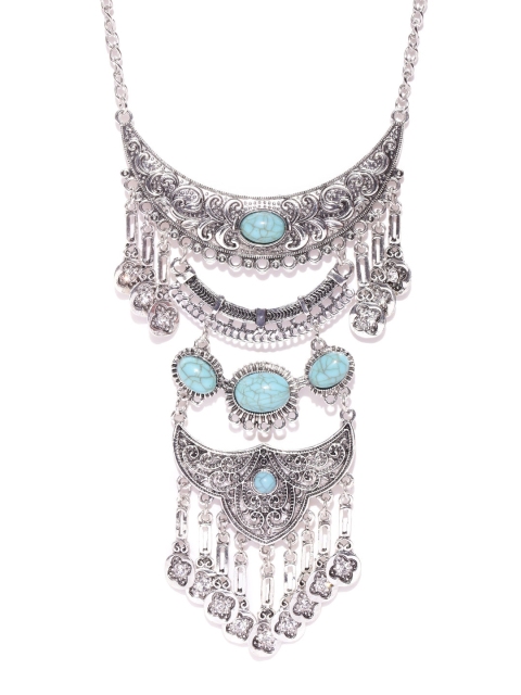 

Chika Oxidised Silver-Toned Stone-Studded Beaded Necklace