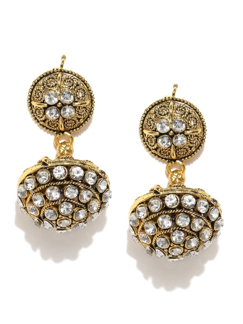 

Chika Antique Gold-Toned Classic Kundan Stone-Studded Drop Earrings