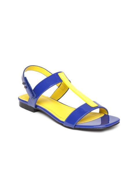 

United Colors of Benetton Women Blue & Yellow Colourblocked Open Toe Flats