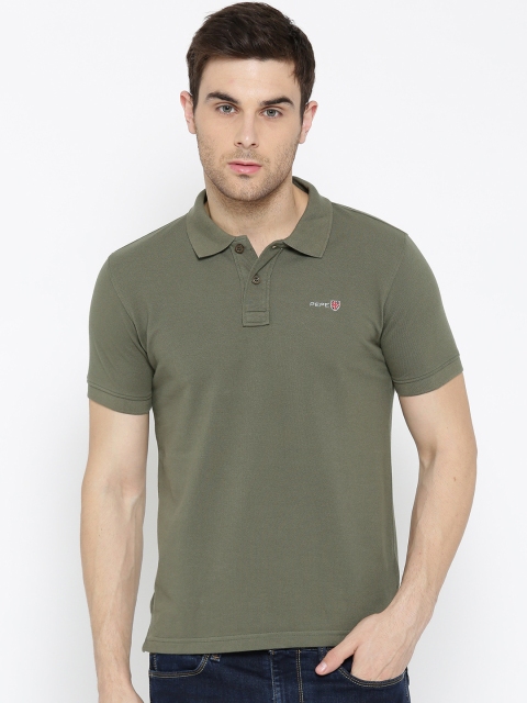 

Pepe Jeans Men Olive Green Solid Polo Collar T-shirt