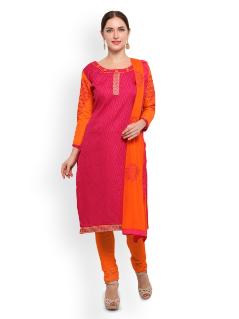 

Saree mall Pink & Orange Cotton Blend Unstitched Dress Material