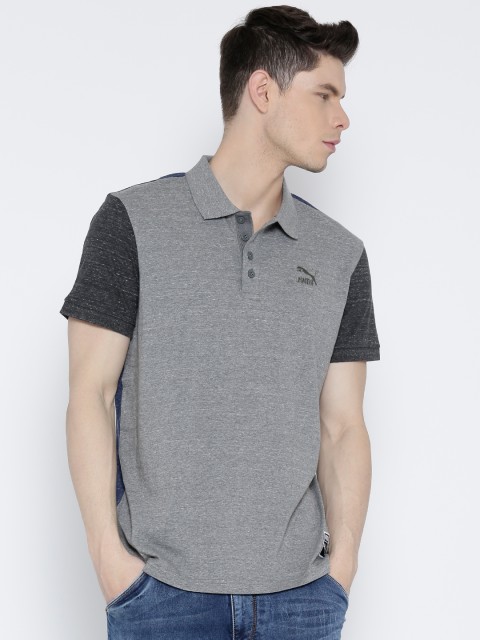 

Puma Men Grey Melange & Blue Heather Polo T-shirt