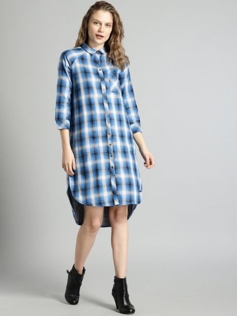 

Roadster Women Blue Checked Shirt Dress