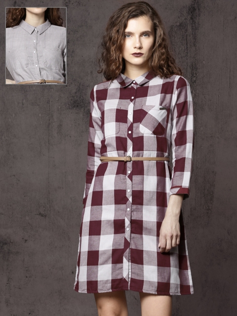 

Roadster Women Maroon & Grey Reversible Shirt Dress