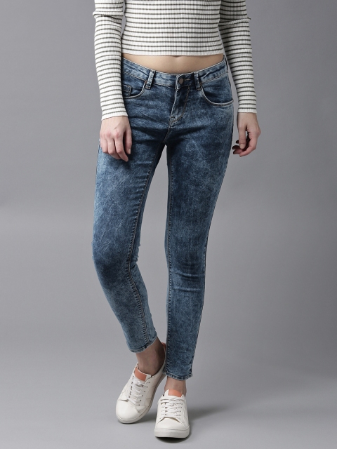 

HERE&NOW Women Blue Skinny Fit Mid-Rise Cropped Clean Look Stretchable Jeans
