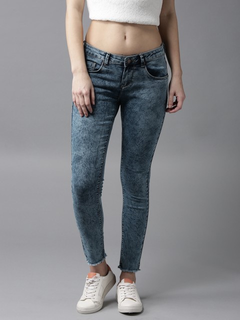 

HERE&NOW Women Blue Skinny Fit Mid-Rise Cropped Clean Look Stretchable Jeans