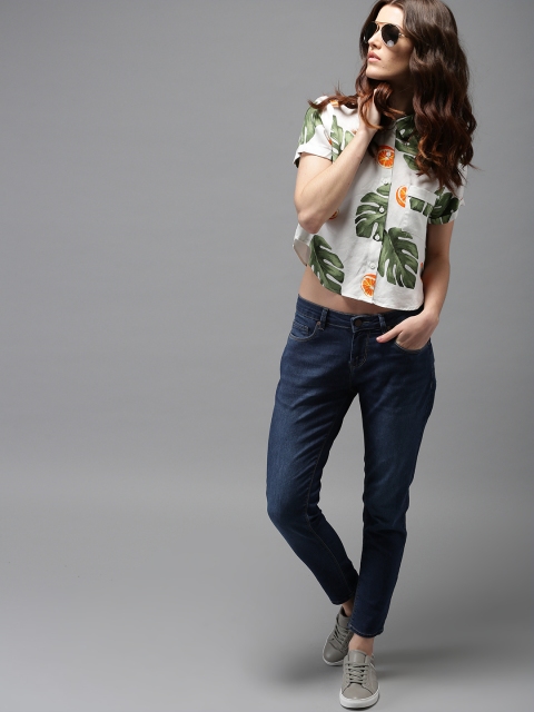

HERE&NOW Women Blue Skinny Fit Mid-Rise Clean Look Stretchable Cropped Jeans