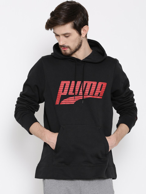 

Puma Men Black Printed Logo PO Poly Fleece Hooded Sweatshirt