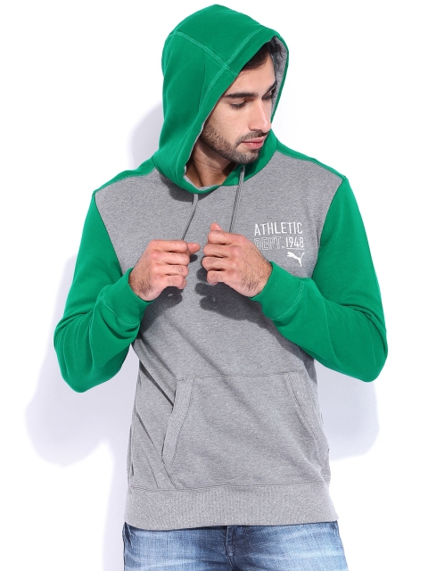 

PUMA Grey Melange & Green STYLE ATHL Hooded Sweatshirt