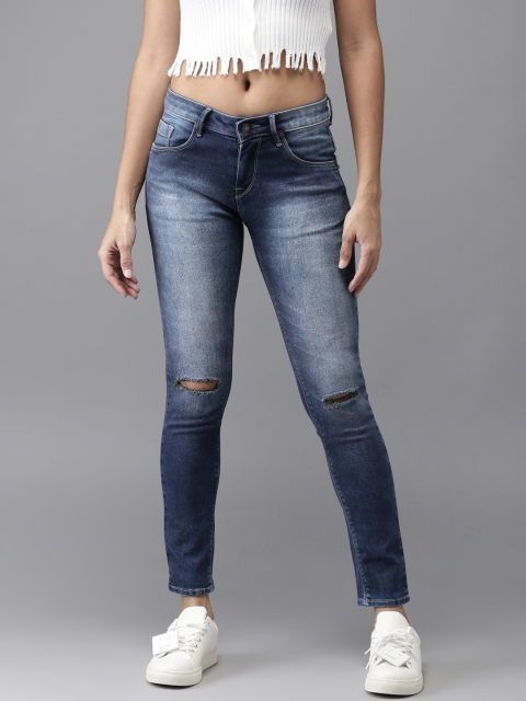 

Moda Rapido Women Blue Skinny Fit Mid-Rise Cropped Slash Knee Stretchable Jeans