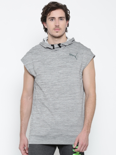 

Puma Men Grey Melange Solid TECH FLEECE SL Fleece Hooded Sweatshirt
