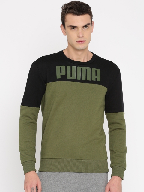 

Puma Men Olive Green & Black Rebel Block Crew Colourblocked Sweatshirt