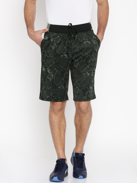 

Puma Men Charcoal Grey & Black TECH FLEECE Printed Sports Shorts