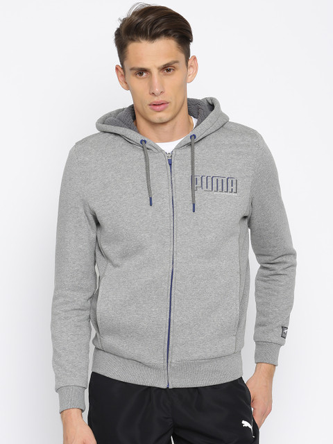 

Puma Men Grey Solid STYLE Athletics FZ Sherpa Hooded Sweatshirt
