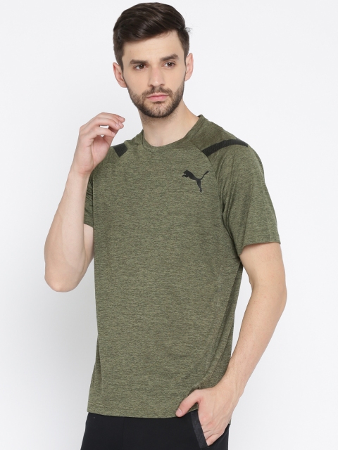 

Puma Men Olive Green Solid Round Neck Bonded Tech SS T-shirt