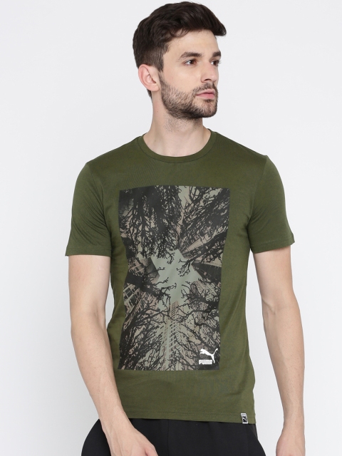 

Puma Men Olive Green Printed Round Neck Brand Photo T-shirt