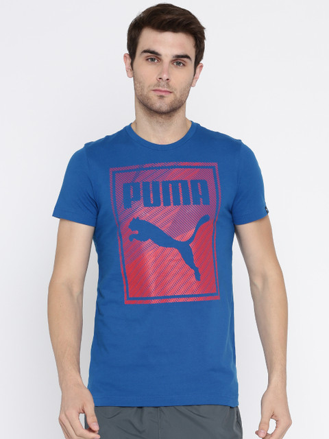 

Puma Men Blue Printed Slim Fit Round Neck Brand Box Logo T-shirt