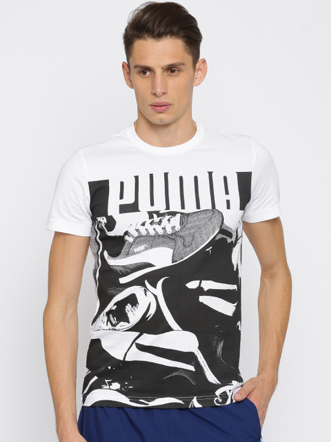 

Puma Men White Printed Round Neck Sneakers Photo T-shirt
