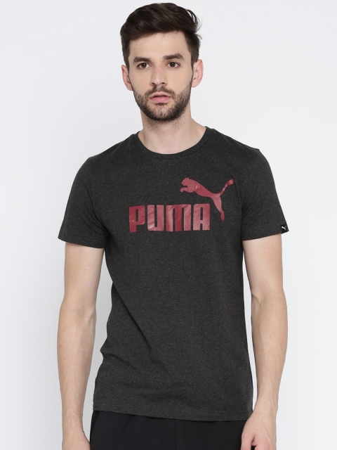 

Puma Men Charcoal Grey Printed Round Neck ESS No.1 T-shirt