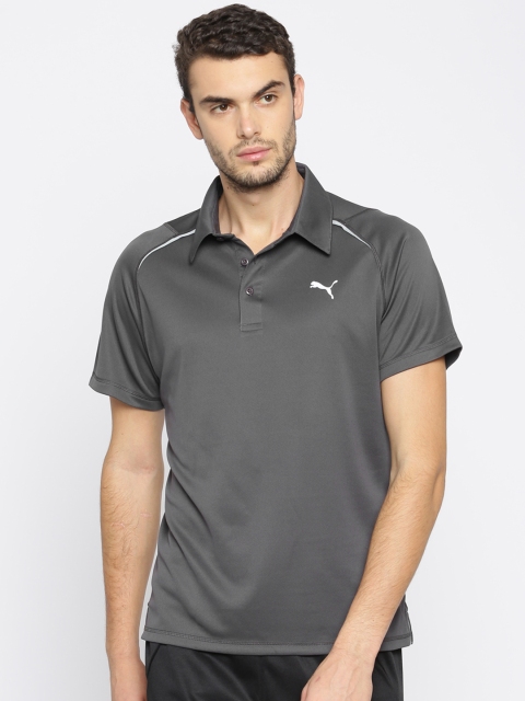 

Puma Men Charcoal Grey Solid Polo Collar ESSENTIAL T-shirt