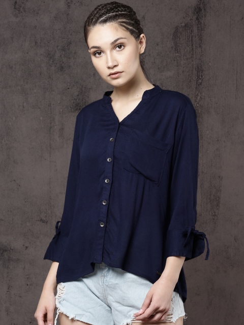 

Roadster Women Navy Blue Solid Shirt Style Top