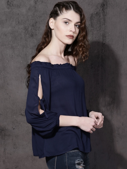 

Roadster Women Navy Blue Bardot Top