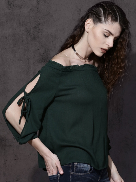 

Roadster Women Green Off-Shoulder Solid Top