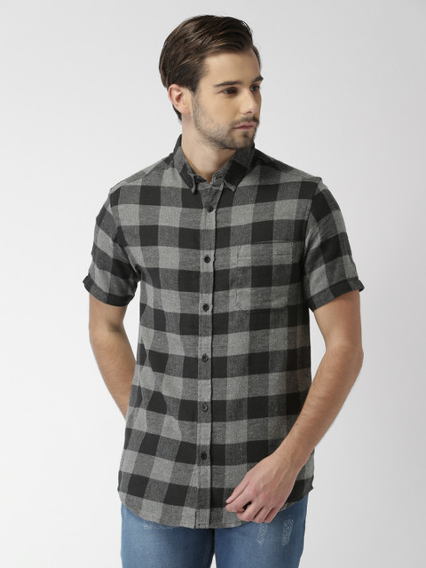 

Blue Saint Men Grey & Black Slim Fit Checked Casual Shirt