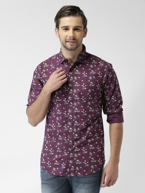 

Blue Saint Men Purple & Beige Smart Slim Fit Printed Casual Shirt