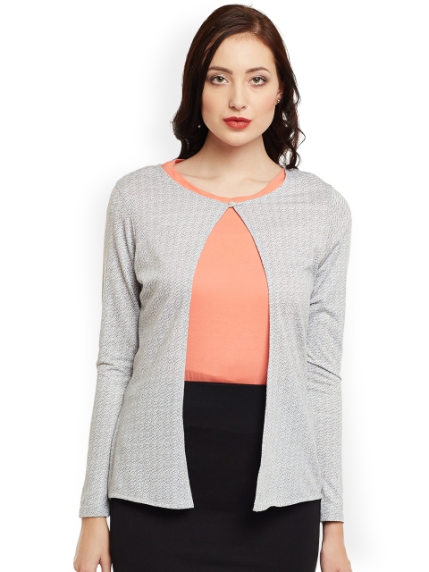

WISSTLER Grey Self Design Open Front Shrug