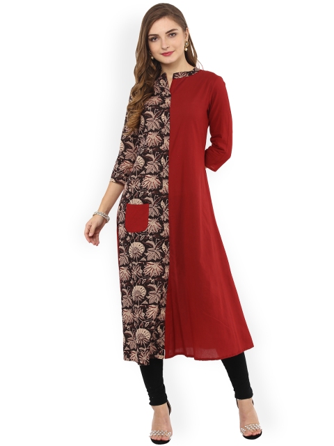 

La Firangi Women Maroon Printed Straight Kurta