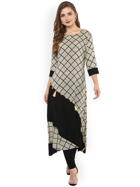 

La Firangi Women Beige & Black Printed A-Line Kurta