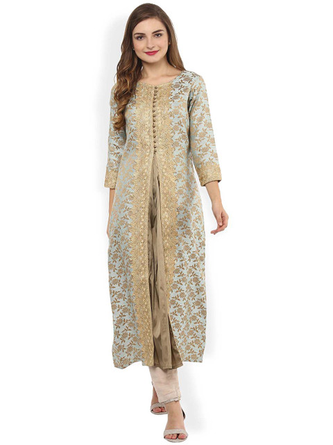 

La Firangi Women Blue & Gold-Toned Embroidered Straight Kurta