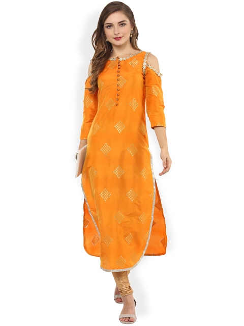 

La Firangi Women Orange Woven Design Pathani Kurta
