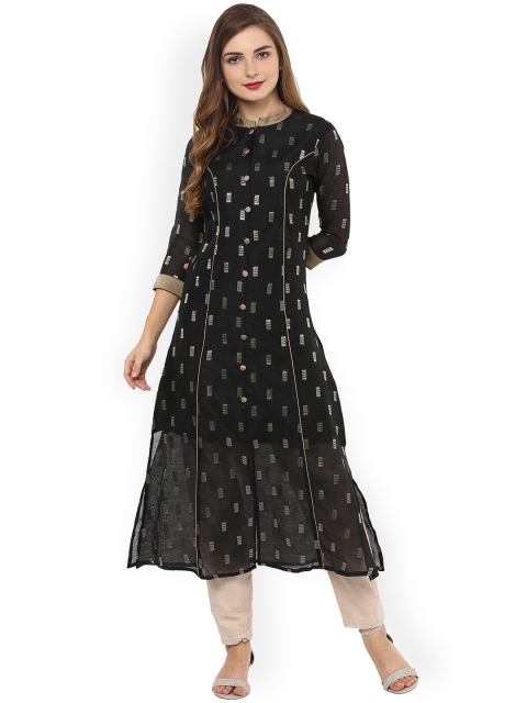 

La Firangi Women Black & Silver-Toned Printed A-Line Kurta