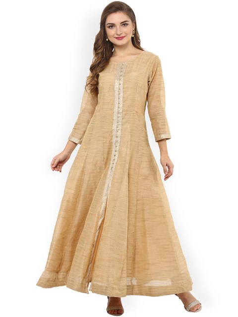 

La Firangi Women Beige Woven Design Anarkali Kurta