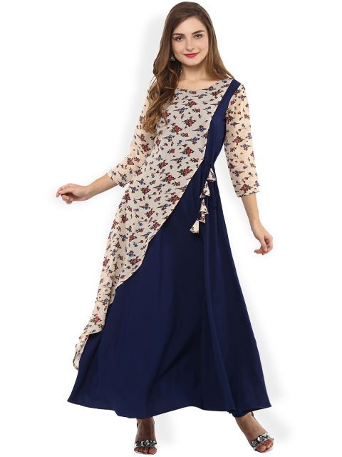 

La Firangi Women Blue & Off-White Printed Layered Anarkali Kurta