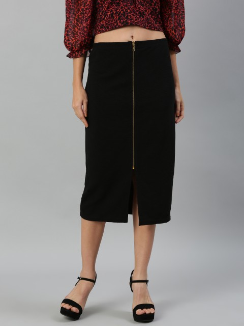 

Globus Women Black Ribbed Midi skirt With Zip Closure