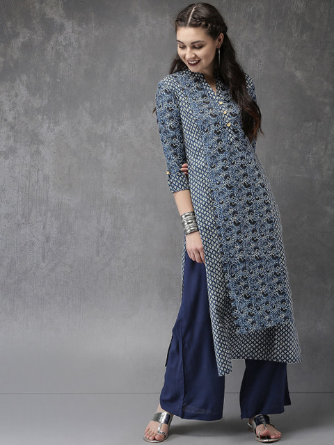 

Anouk Women Blue Printed Kurta with Palazzo