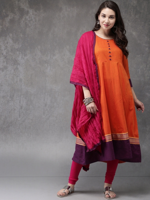 

Anouk Women Orange and Pink Solid Kurta Set