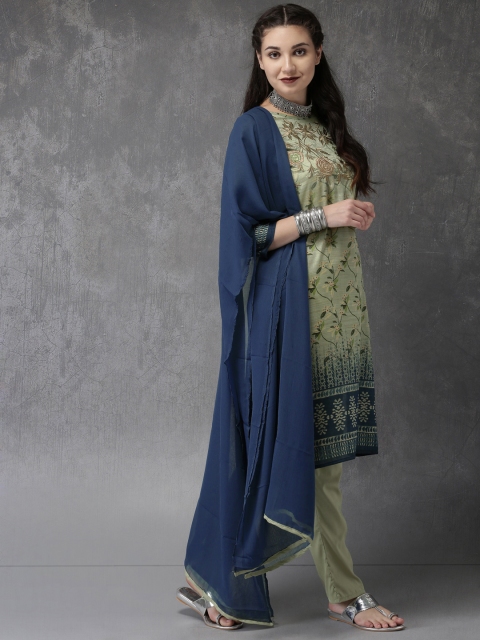 

Anouk Women Green & Navy Printed Kurta with Trousers & Dupatta