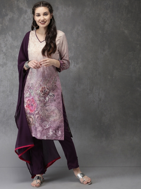 

Anouk Women Purple & Beige Printed Kurta Set