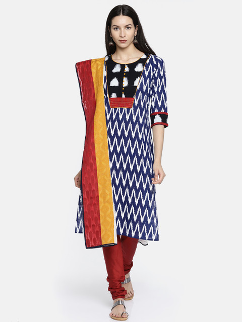 

Anouk Women Blue & Maroon Printed Kurta with Churidar & Dupatta