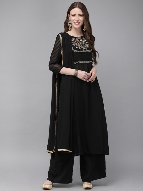 

Anouk Women Black Embroidered Kurta with Palazzos & Dupatta