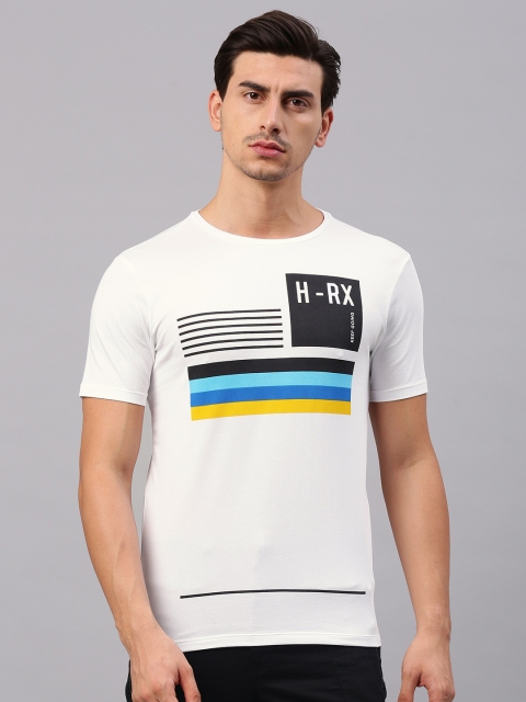 

HRX by Hrithik Roshan Men White Slim Fit Striped Round Neck T-shirt
