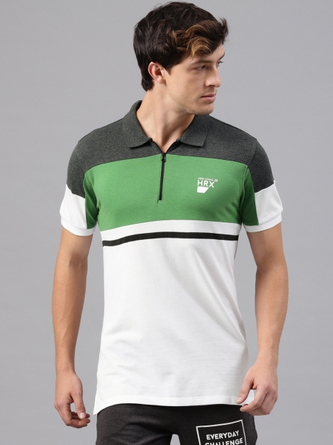 

HRX by Hrithik Roshan Men White & Green Colourblocked Polo T-shirt
