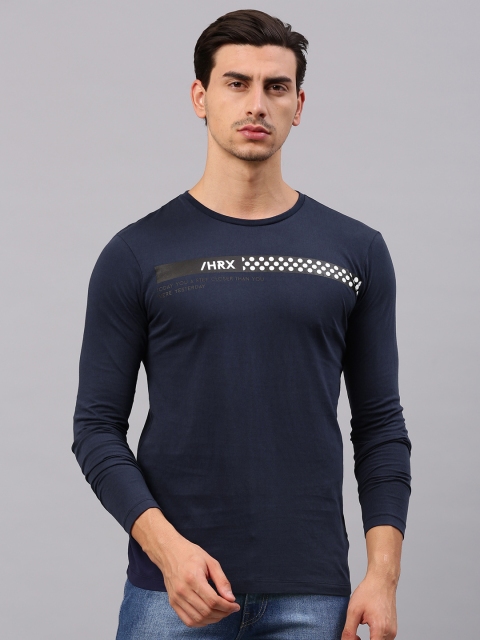 

HRX by Hrithik Roshan Men Navy Printed Round Neck T-shirt, Navy blue