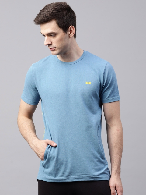 

HRX by Hrithik Roshan Men Blue Solid Round Neck T-shirt
